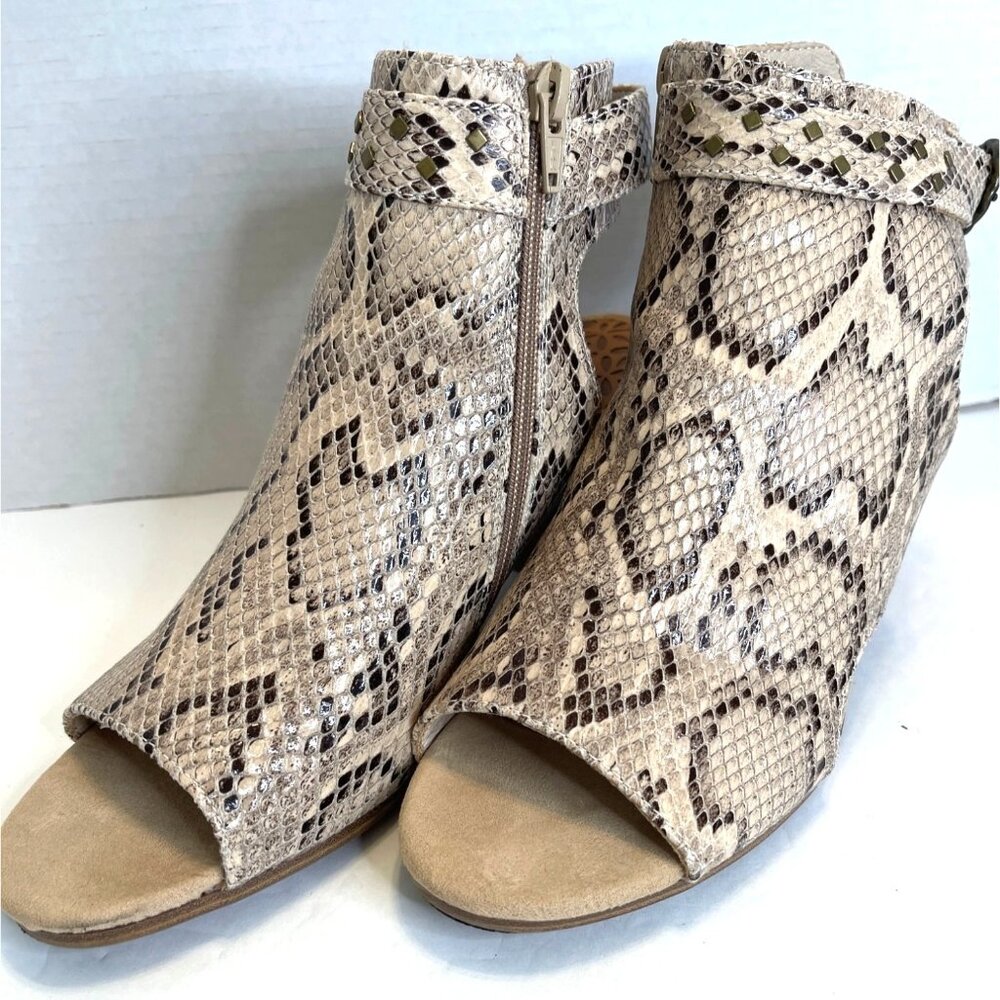 Snake Print Shoes Open Toe Fashion Classic Bootie Heel Sandals Brown Tan Sz 10M - Picture 6 of 16